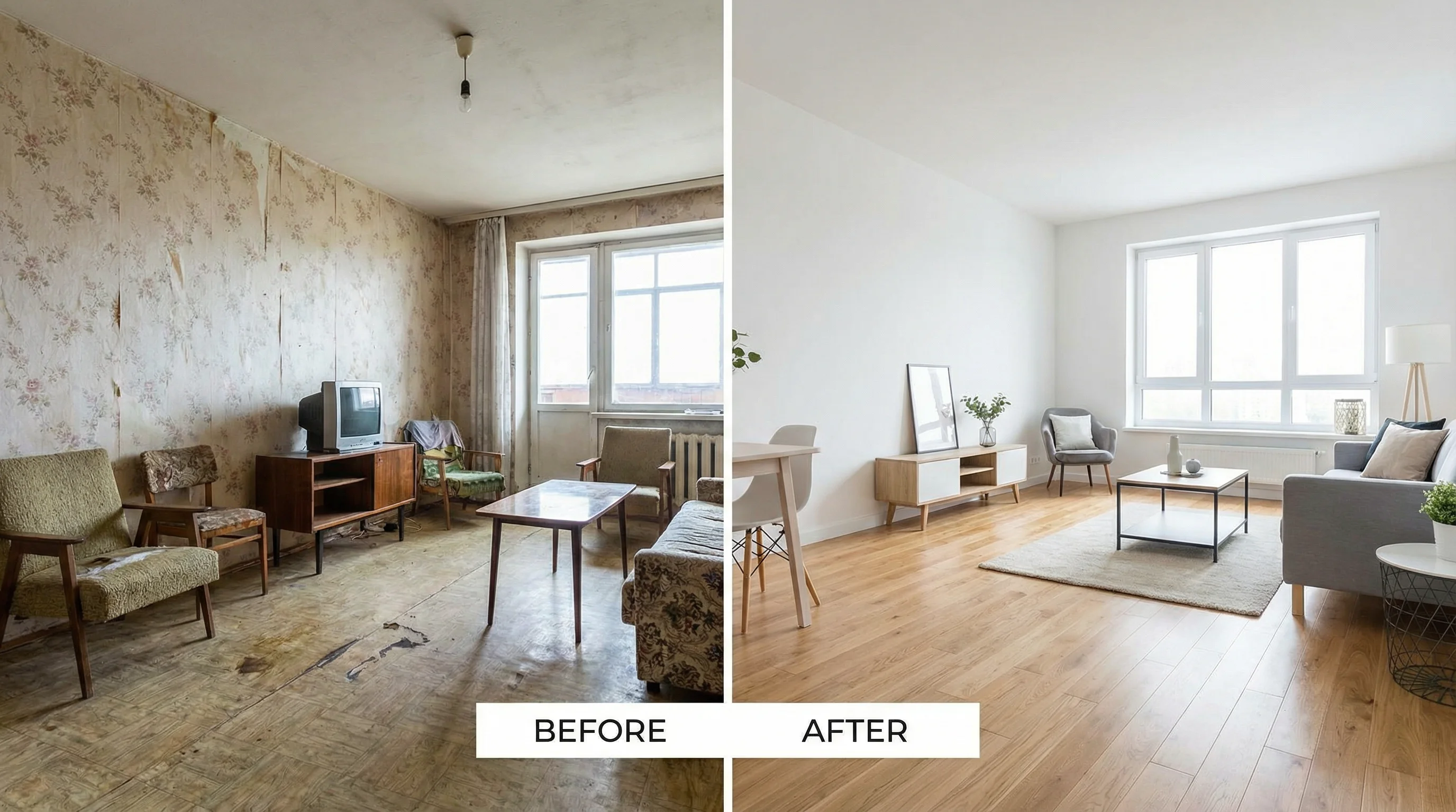 Vorher/Nachher Komplettsanierung Hamburg-Eppendorf - Wohnzimmer
